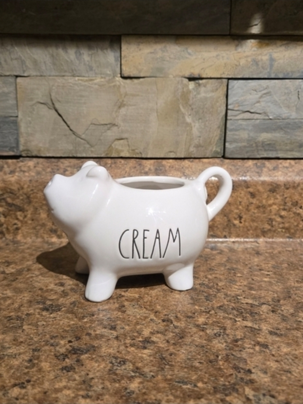 Rae Dunn White Ceramic Pig Creamer with Black Script